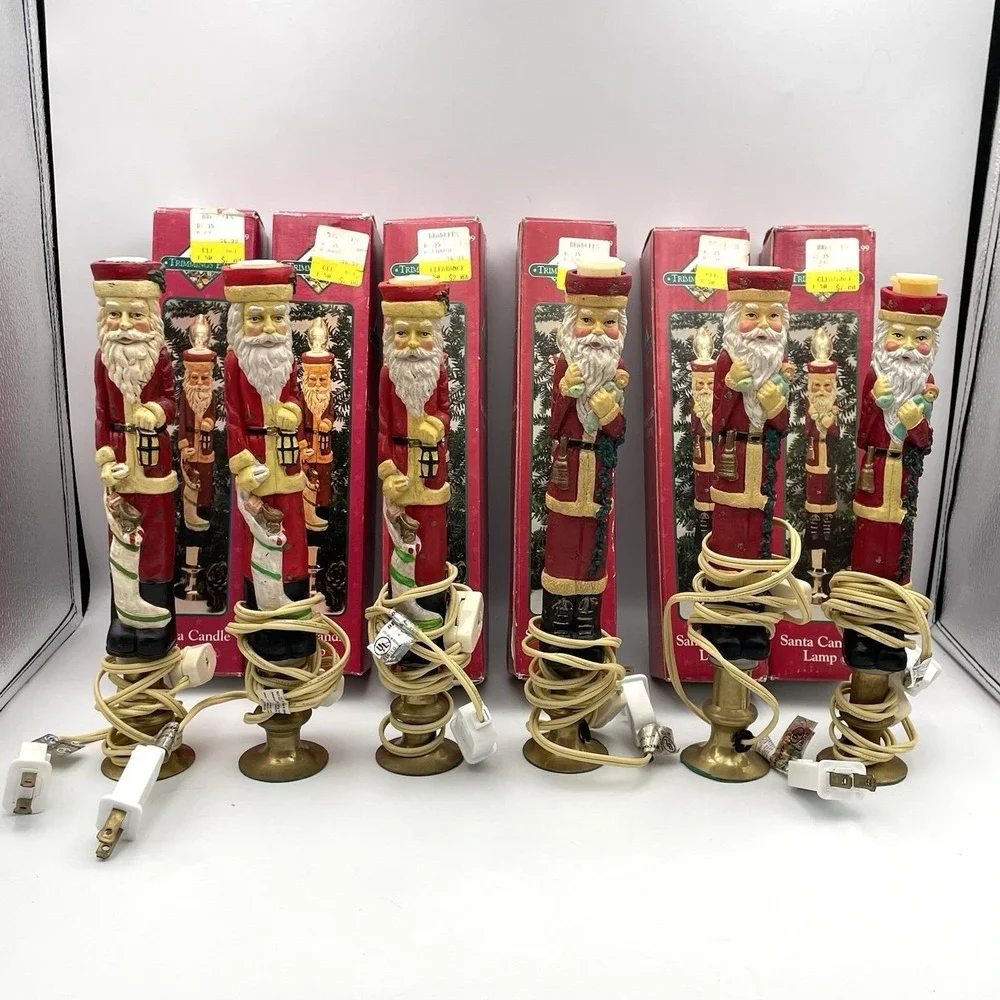 Vintage Trimmings Etc Santa Candle Lamps Set of 6 Tested‎ Working 1990s W/ Boxes